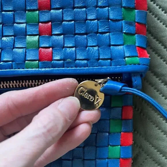 Clare V. Convertible Woven Leather Multicolor Fold Over Clutch Bag Purse Blue - Picture 4 of 7